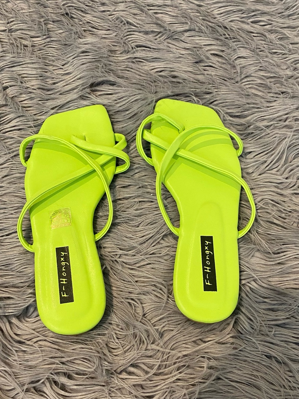 Neon Green Strappy Square-Toe Women's Sandals US size 7.5